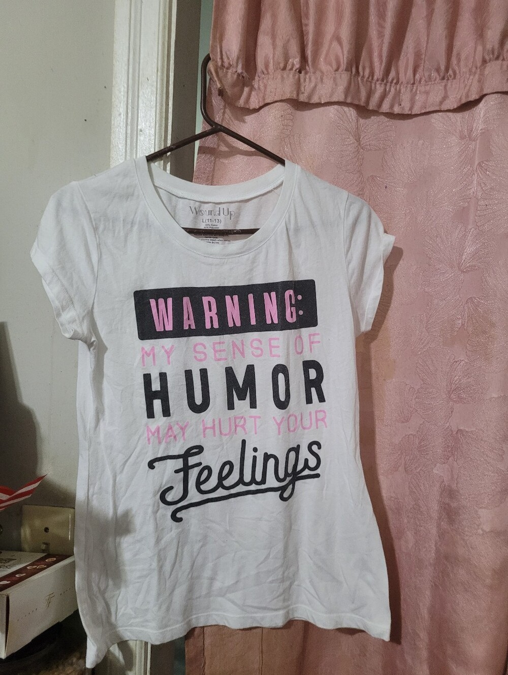 Wound Up White Short Sleeve Graphic Tee with Black & Pink Print
